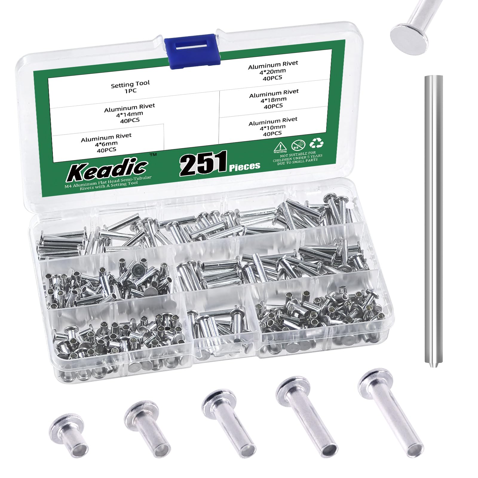 Rivets Assortment Set - 251 Pcs M4 Aluminum Rivets -1 Rivets Assortment Set - 251 Pcs M4 Aluminum Rivets -1