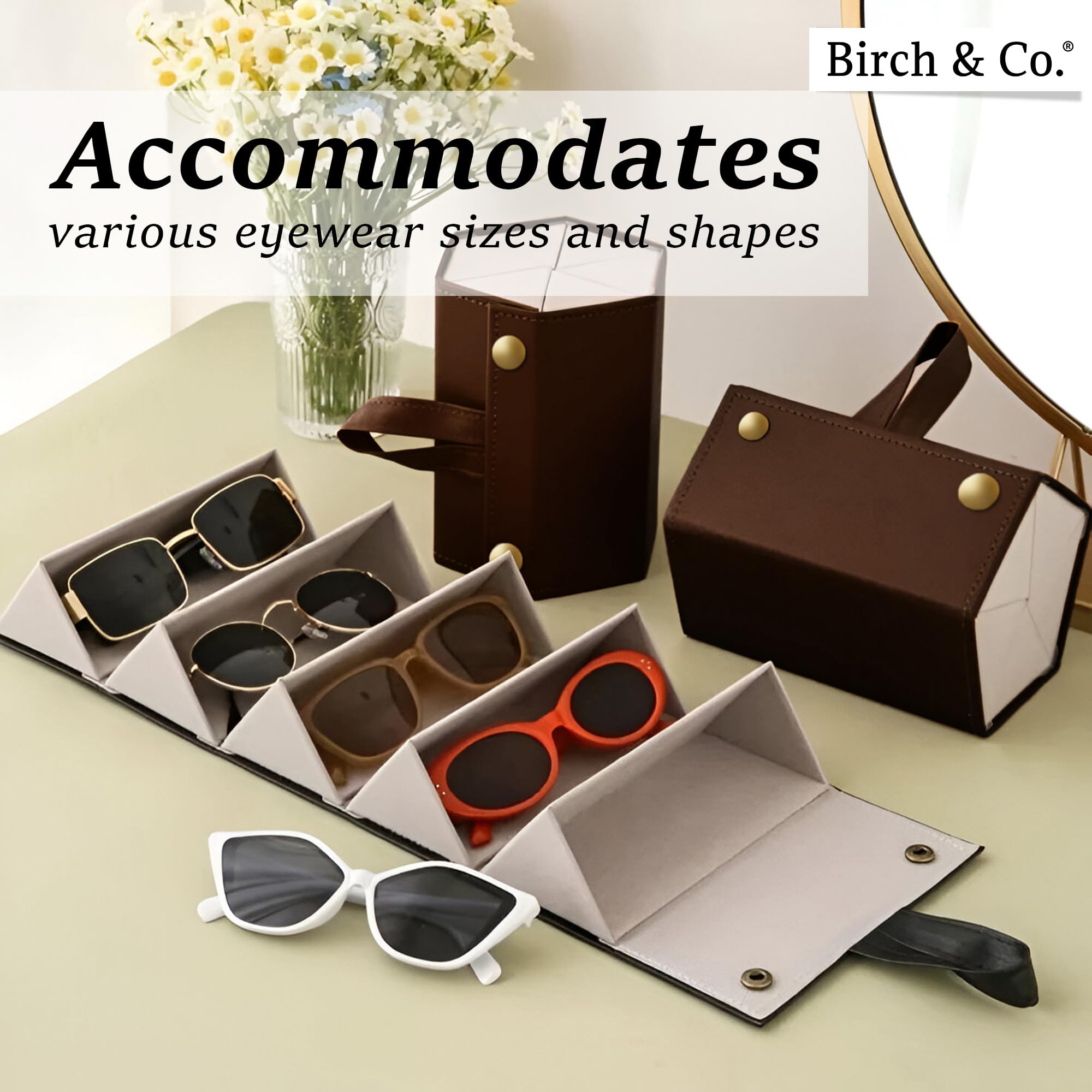 Sunglasses Organizer - Sunglass Case - Glasses Box - Specs Box for Men - Goggles Holder - Eyewear shades Organiser, Leather Finish, Soft Velvet Lining, Travel-Friendly, Safe Hanging Straps, Brown - Image 2 thumbnail