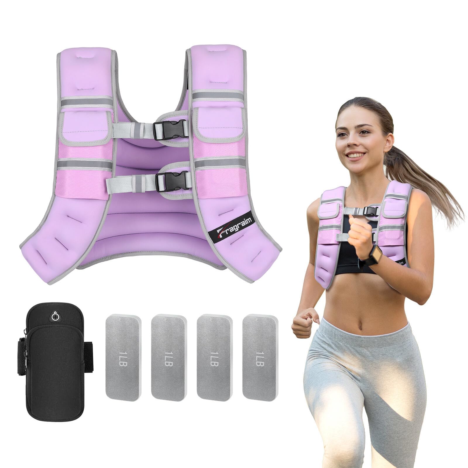 Fragraim Adjustable Weighted Vest for Women Men 14-18lb Weight Vest with 4 Removable Iron Weights Phone Holder and
