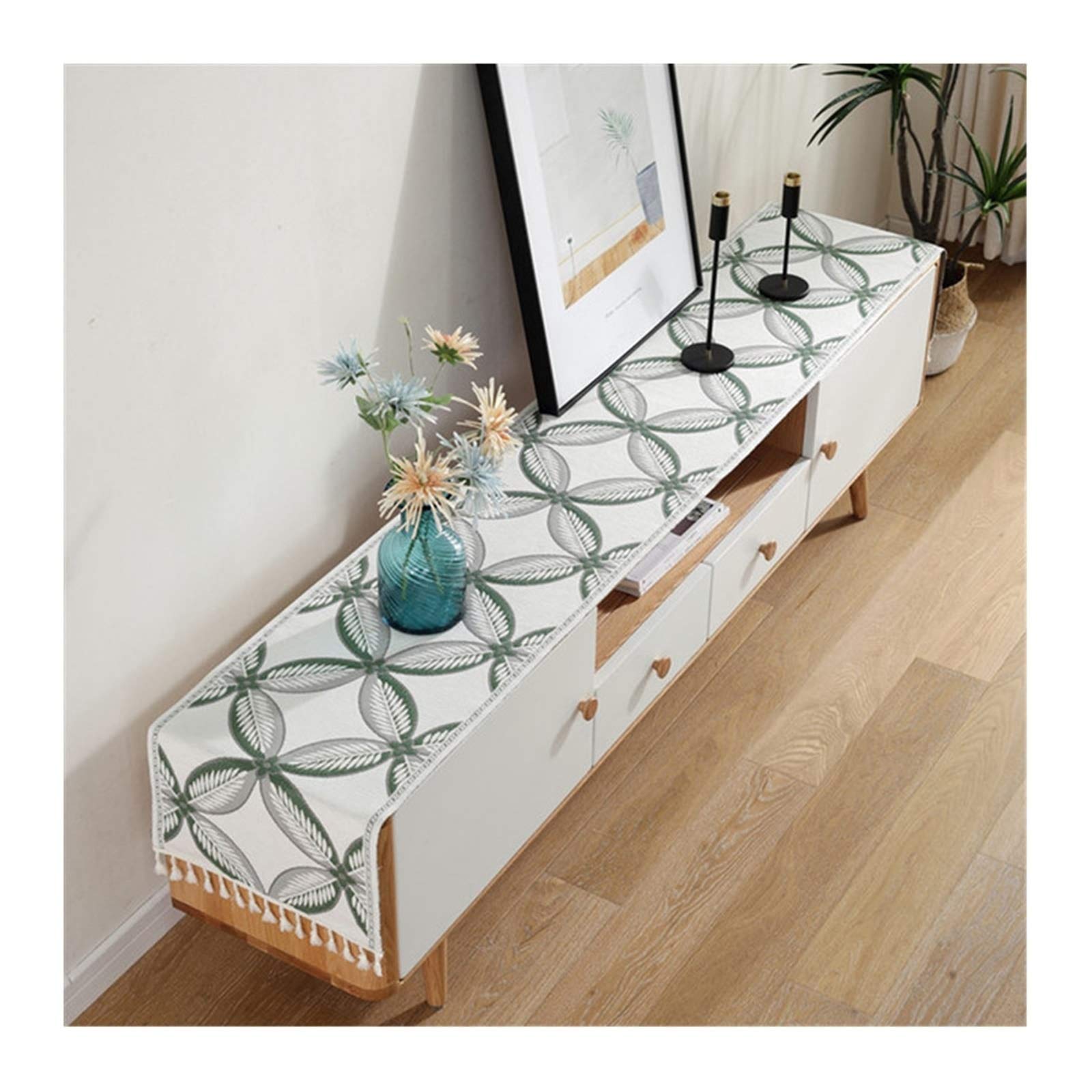 Runner da Tavolo Moderno, Runner Verde Poliestere Fiori Runner Tavola Decorazioni Casa 35x250cm