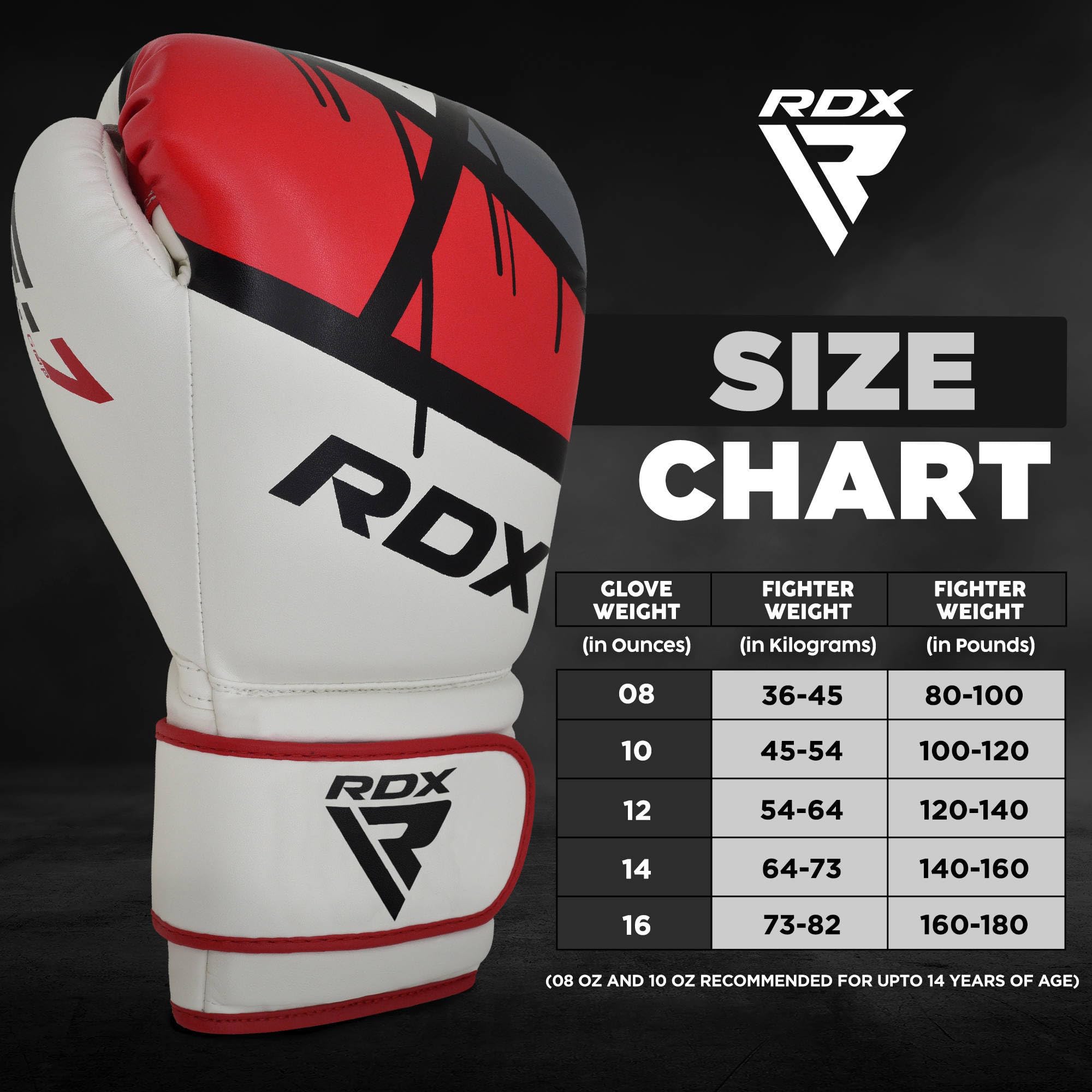 RDX - Guanti da boxe, ego, muay thai, kickboxing, sparring, allenamento, competizione, in pelle, rosso, 14 oz