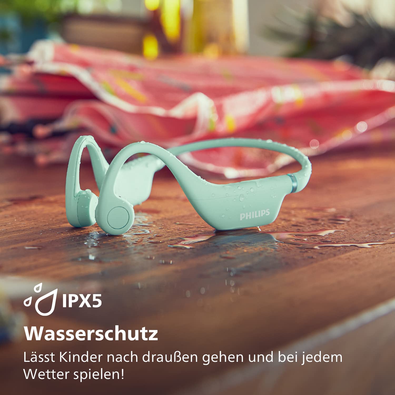 Philips TAK4607GR/00 Kabellose Open-Ear-Kopfhörer für Kinder, IPX5 Wasserschutz und bis zu 5 Stunden Wiedergabezeit, Kindersicherung, Verstellbarer Kopfbügel, kristallklare Anrufe, grün