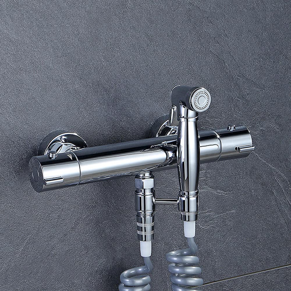 Robinet de bidet LUNEZY kit mitigeur thermostatique et douchette WC suspendu