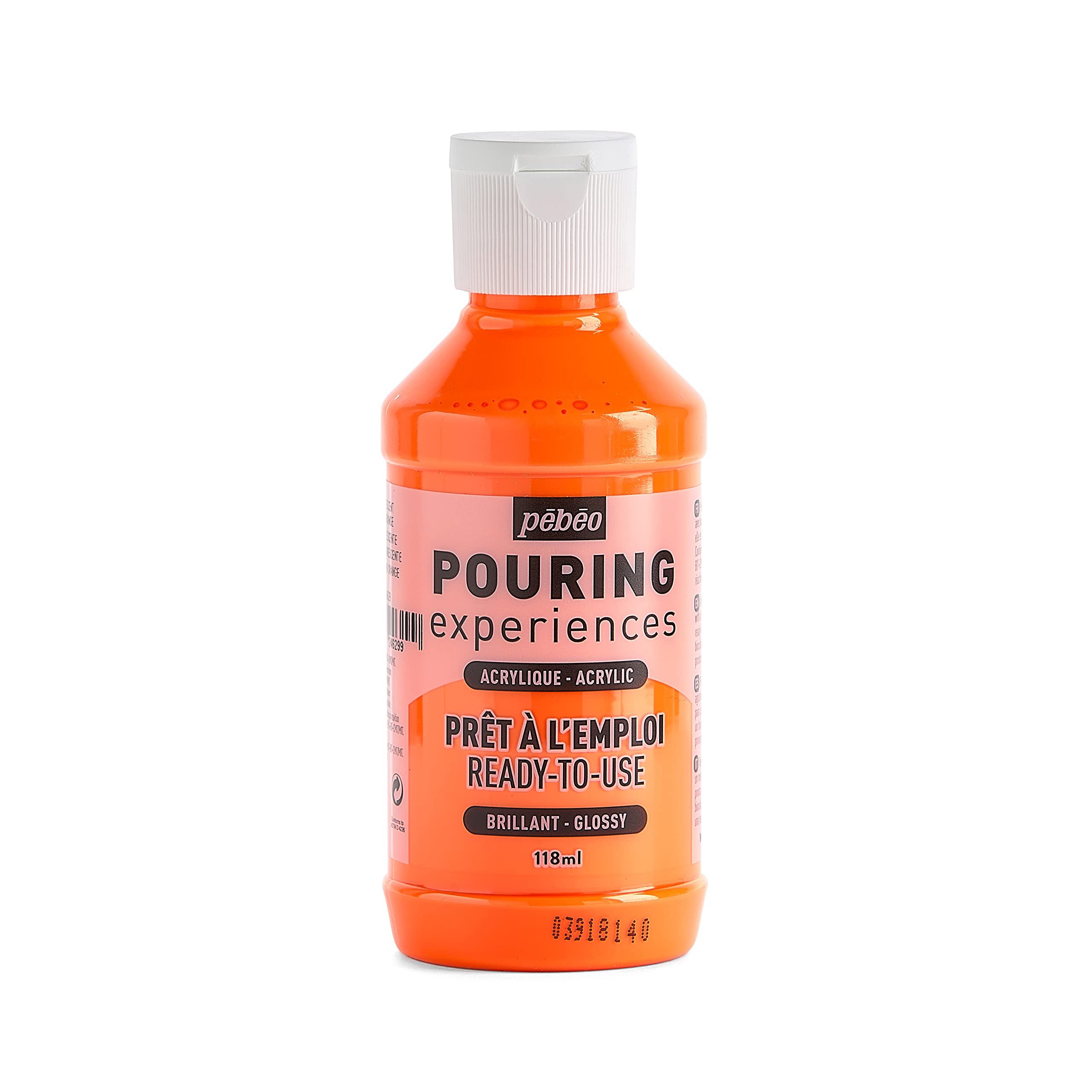 Pebeo Fluorescent Orange Pouring Experiences-Ready-To-Use Premixed Acrylic Paint-Ideal For Fluid Art, 118 Ml
