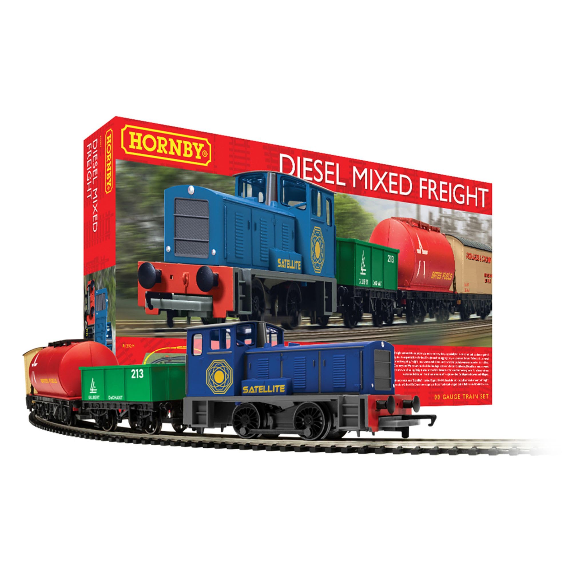 Hornby R1292M Diesel Mixed Freight Train Set - 00 Gauge Model Railway with Shunter Locomotive, 3 Wagons, Oval Track & Controller, Complete Starter Kit for Industrial Layouts