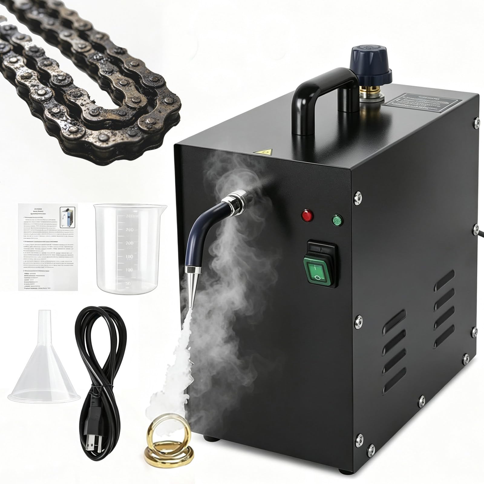 Profesjonalna myjka parowa do biżuterii, 1300 W, 2 l, sterowanie nożne, stal nierdzewna 304 – ekologiczne czyszczenie monet i łańcuchów rowerowych
