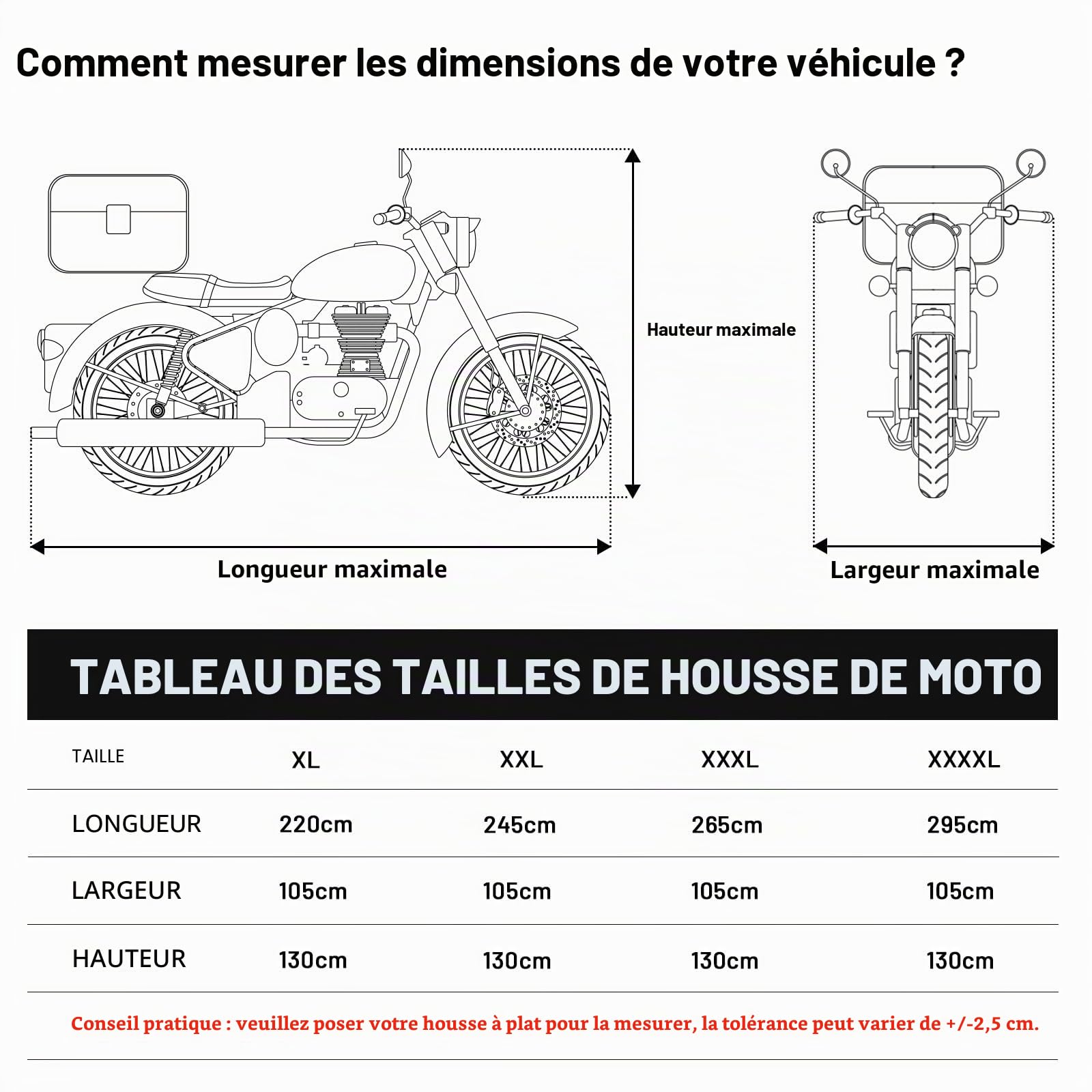 Favoto Housse de Protection Imperméable pour Moto, Couverture de Moto Oxford 300D Contre Soleil Pluie Poussière Vent Neige pour Motocyclettes et Scooters Électriques avec Boîte Arrière, 220x105x130cm
