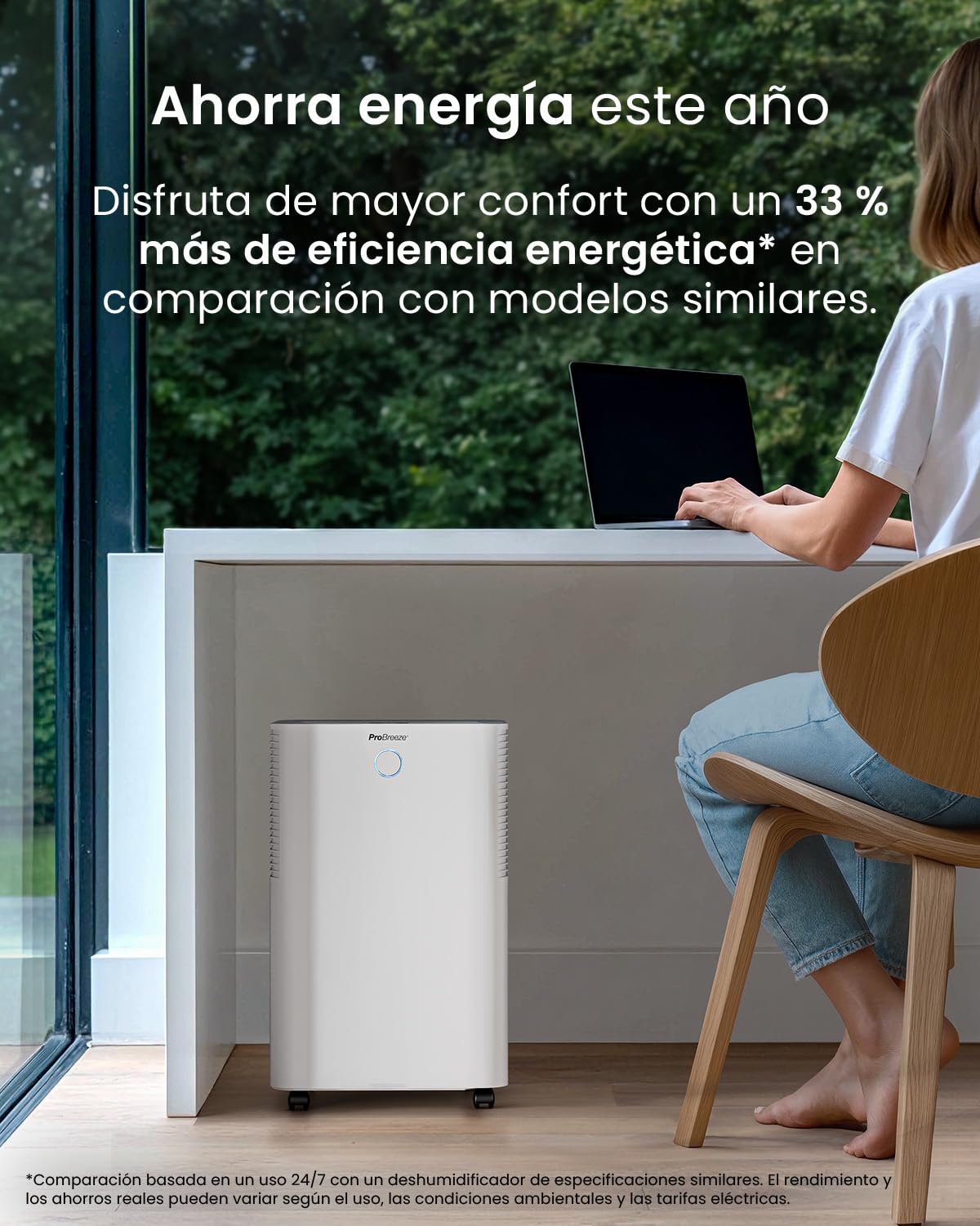 Pro Breeze OmniDry Deshumidificador 20L/Día hasta 30 M², WiFI, Depósito 4L, Secado de Ropa, Sensor de Humedad, Temporizador 24H, Modo Nocturno - Antihumedad, Moho y Condensación