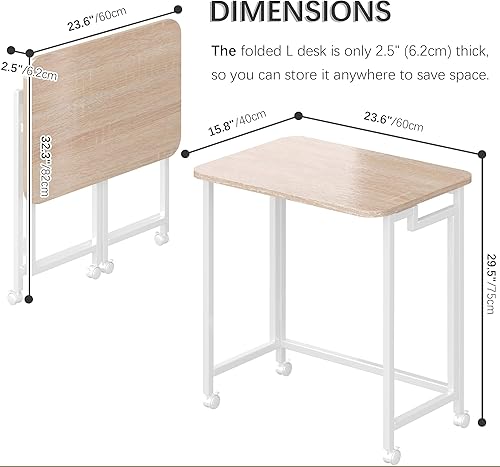 Miniatura 3 de 4NM Escritorio móvil pequeño para computadora de 23.6 pulgadas, mesa plegable para computadora portátil con ruedas, escritorio de oficina portátil