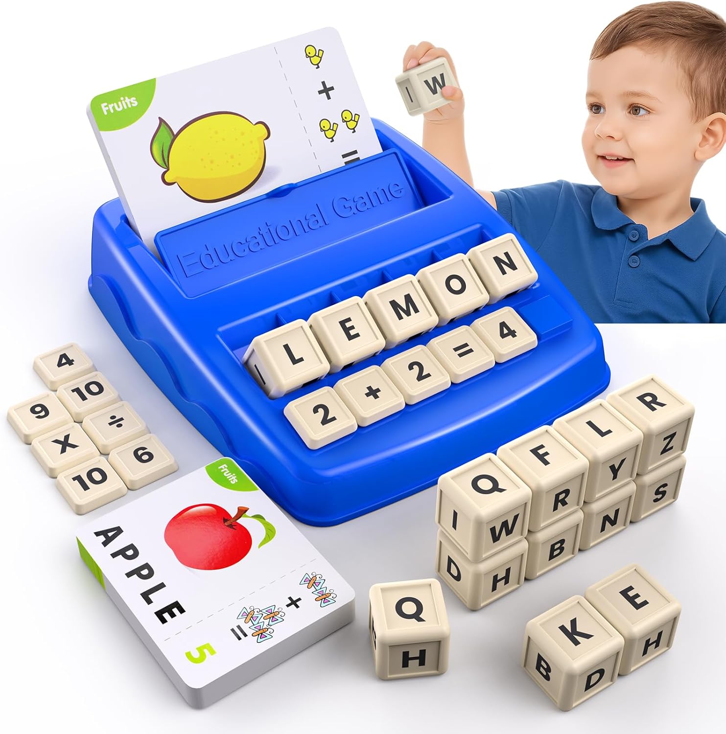 Educational Toys for Kids Ages 3-8, Matching Letter Spelling Math Game ABC Learning, Christmas Birthday Gifts Preschool& Kindergarten Kids for 3 4 5 6 7 8 Year Olds Boys and Girls Navy Blue