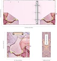 Vista 5 de Ospelelf Mini 3 Ring Binder, 2 Inch, Cute Pink Marble Binder for 5.5" x 8.5" with 5 Tab Dividers, File Folder Labels and Low Profile Clipboards