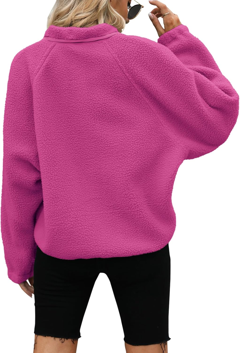 Yanekop Womens Fleece Jacket Fuzzy Long Sleeve Short Winter Coats Button Down Sherpa Jacket Outerwear with Pockets - Image 4