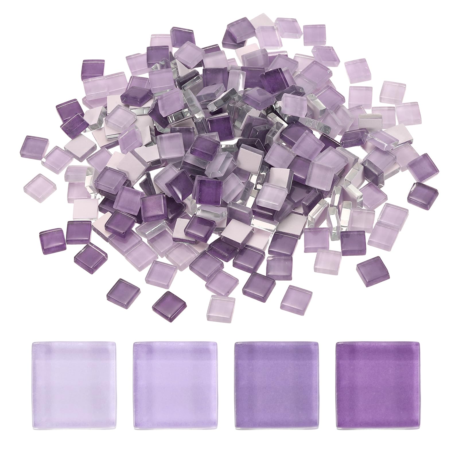 sourcing map 300Pcs Glass Mosaic Tiles, 300g Square Crystal Mosaic Glass Crafts Supplies Ceramic Tiles for Crafts Bulk Picture Frames Flowerpots Home Art Decor (10 x 10mm, Purple Mix) — image 1