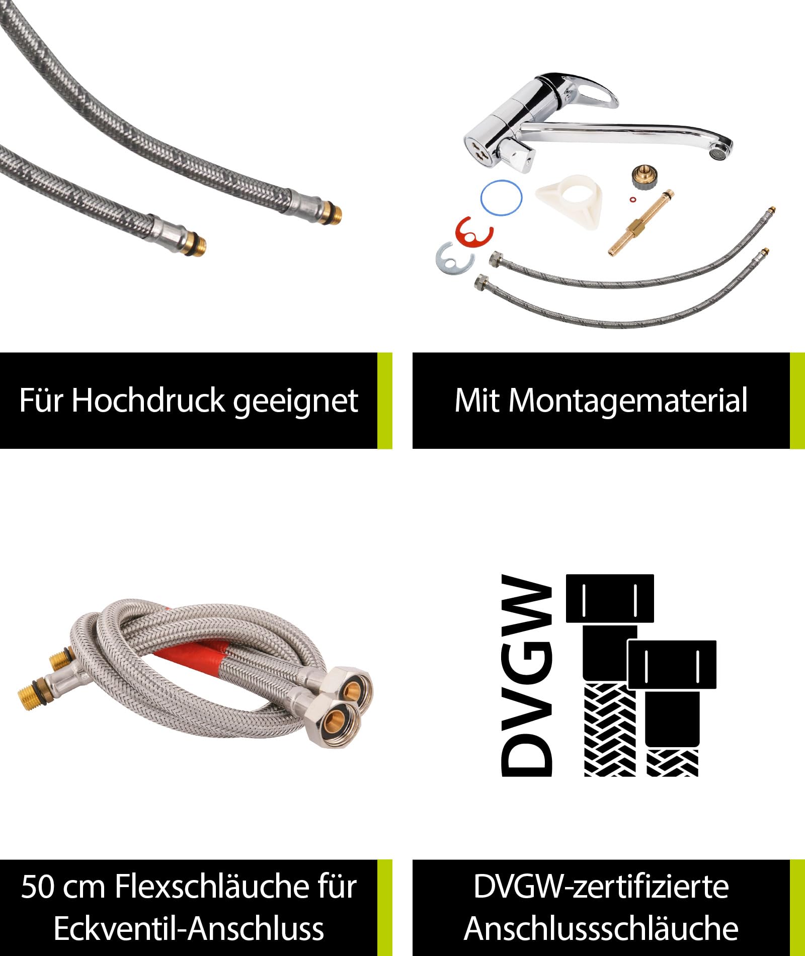 aquaSu® Spültischarmatur mit Geräteanschluss Concordia, Einhebelmischer mit Wasserspar-Kartusche, Wasserhahn für Spüle, Auslauf schwenkbar, Standard-Befestigung, Messingkern, chrom, 796019