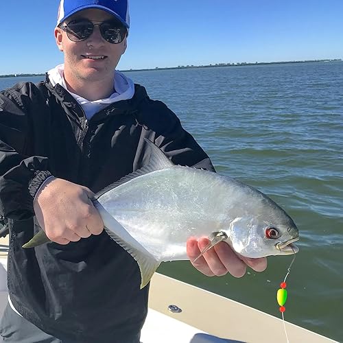 Miniatura 7 de Alwonder Paquete de 5 aparejos de pesca Pompano con flotadores Snell, aparejo giratorio de cebo vivo de agua salada, broches de presión de doble