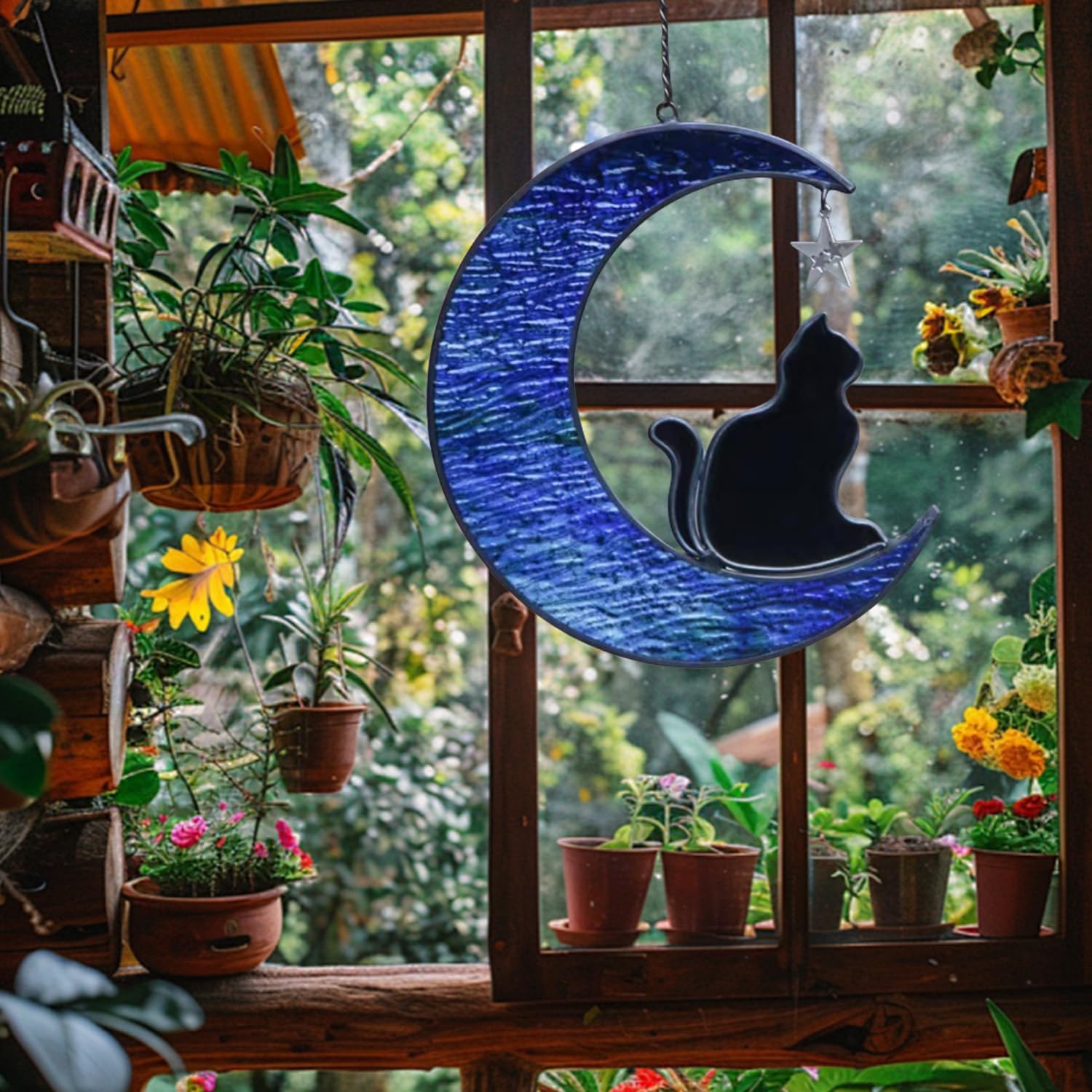 Cat Memorial Suncatcher for Windows Stained Glass, Black Cat Halloween Decor Suncatcher, Butterfly Suncatcher Funny Cat Themed Gift For Cat Lovers, Cat Memorial Gifts For Loss Cat โ image 1