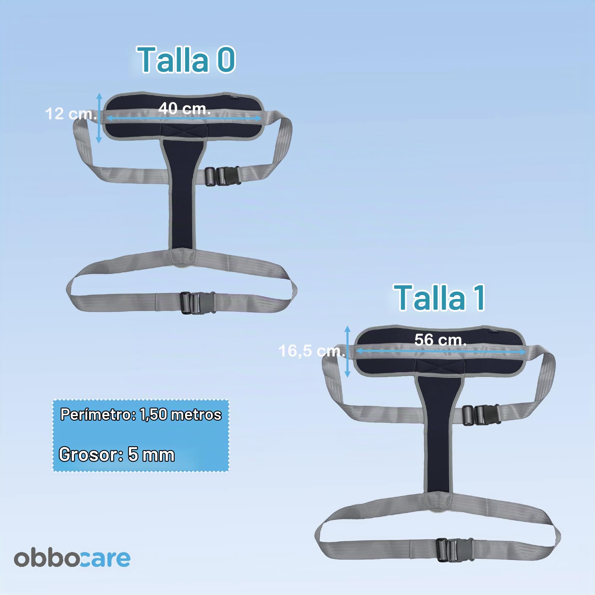 Obbocare - Cinturón Abdominal Para Sujeción De Tronco En Silla De Ruedas. Cinturón Con Pieza Perineal Con Cierre Con Clip Y Rápido Ajuste. Anticaídas. Talla 1