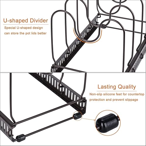 Miniatura 5 de Toplife - Estante organizador expandible para sartenes, 10 compartimentos ajustables, soporte para poner en armario de cocina para vajilla, tapas o