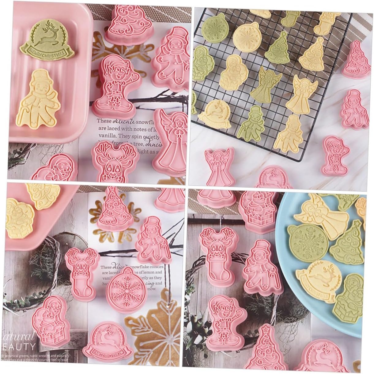 HEMOTON 8pcs 3d Christmas Cookie Cutters Set with Press-on Pastry Molds Holiday Baking Tools for Home Use