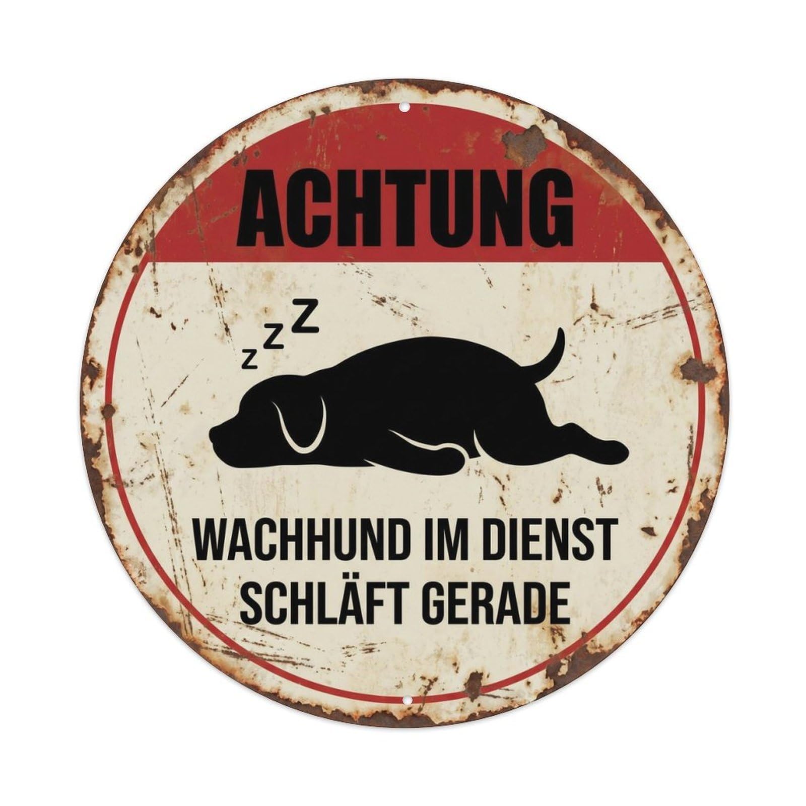 Fqcyn Style Lazy Dog Weekend Guardian Metal Tin Sign Plaque Wall Decor For Cafe, Club Bar, Office, Home Garden Round Metal Poster 8X8inch
