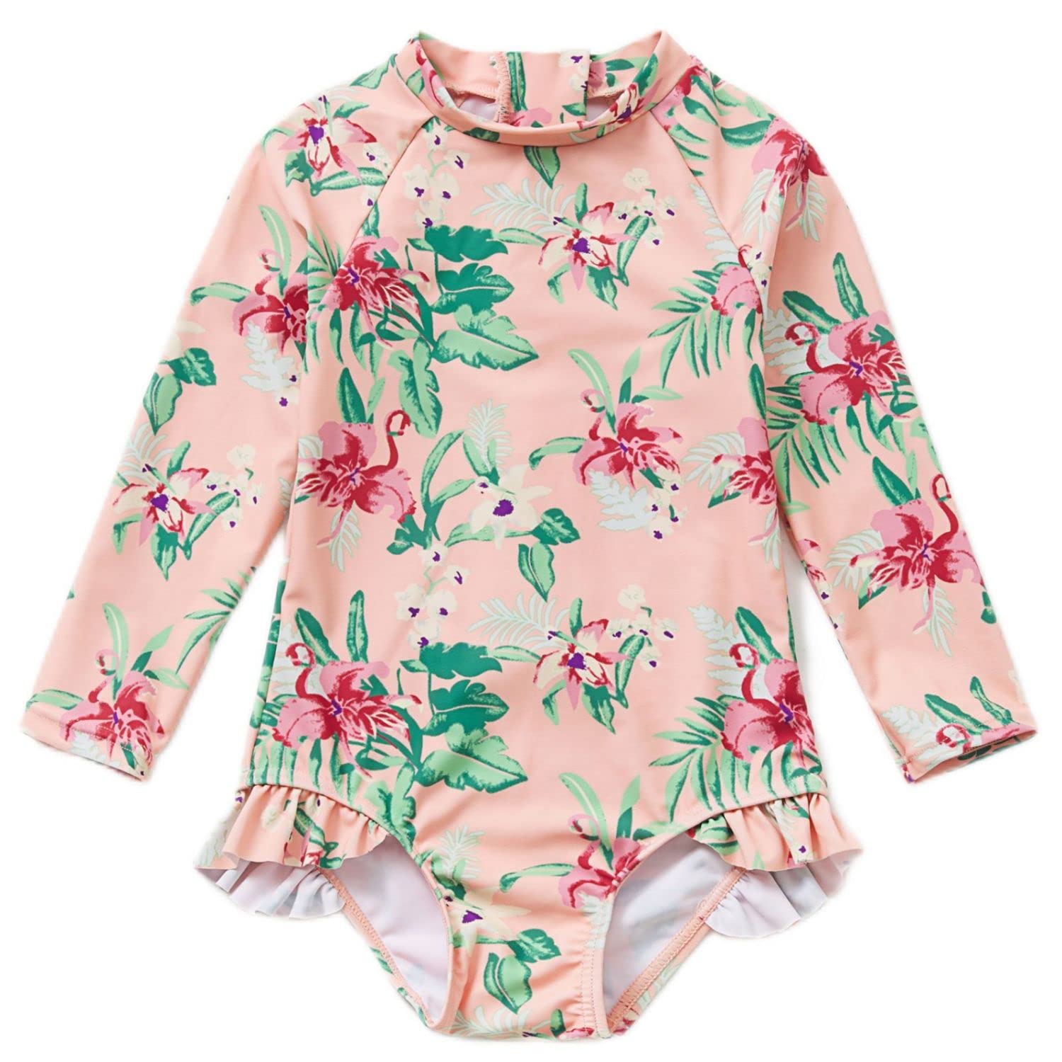 BONVERANO Kleiner Mädchen Schwimmanzug UV-Schutz Blumen Schwimmanzug mit Sonnenhut