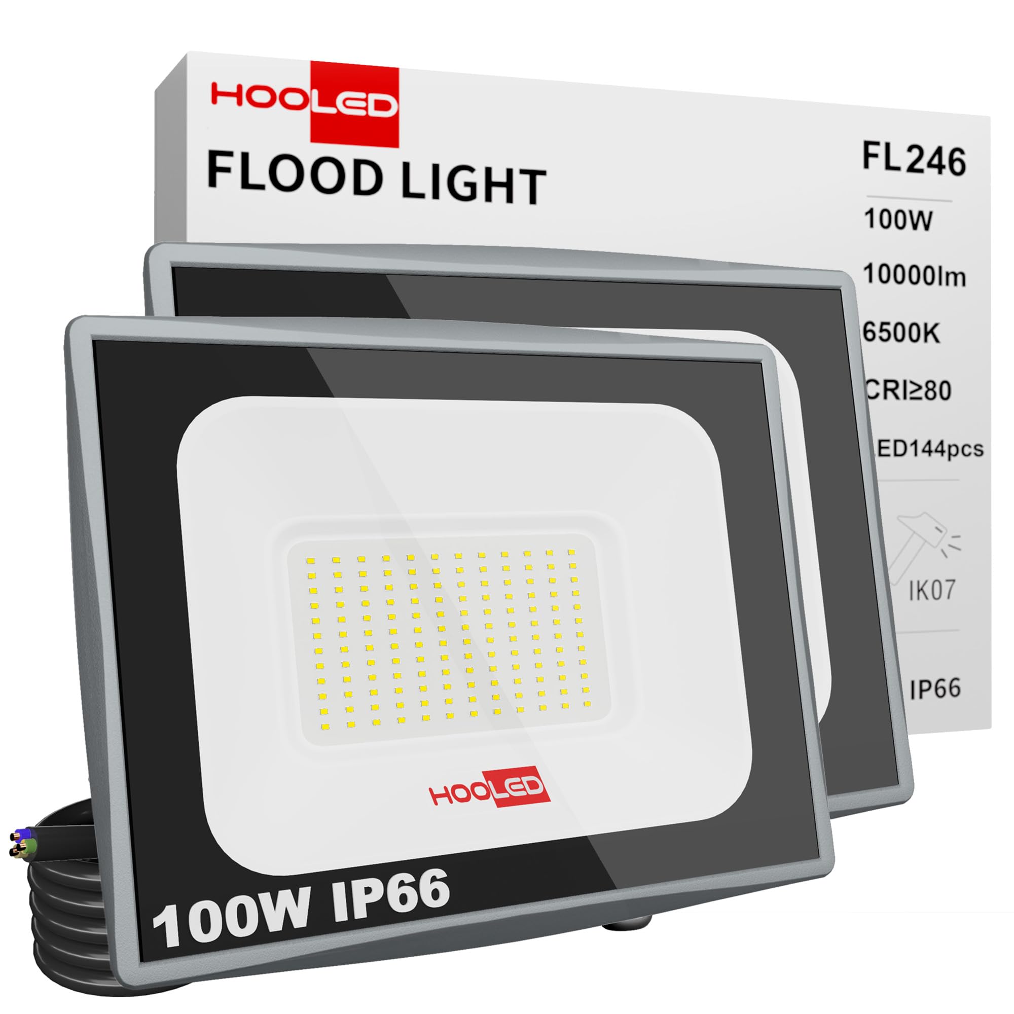 Projecteur LED extérieur 50W 100W 200W, IP66 étanche, écoénergétique, idéal pour jardin, cour et garage, Luminosité élevée et installation facile (100W, 2)