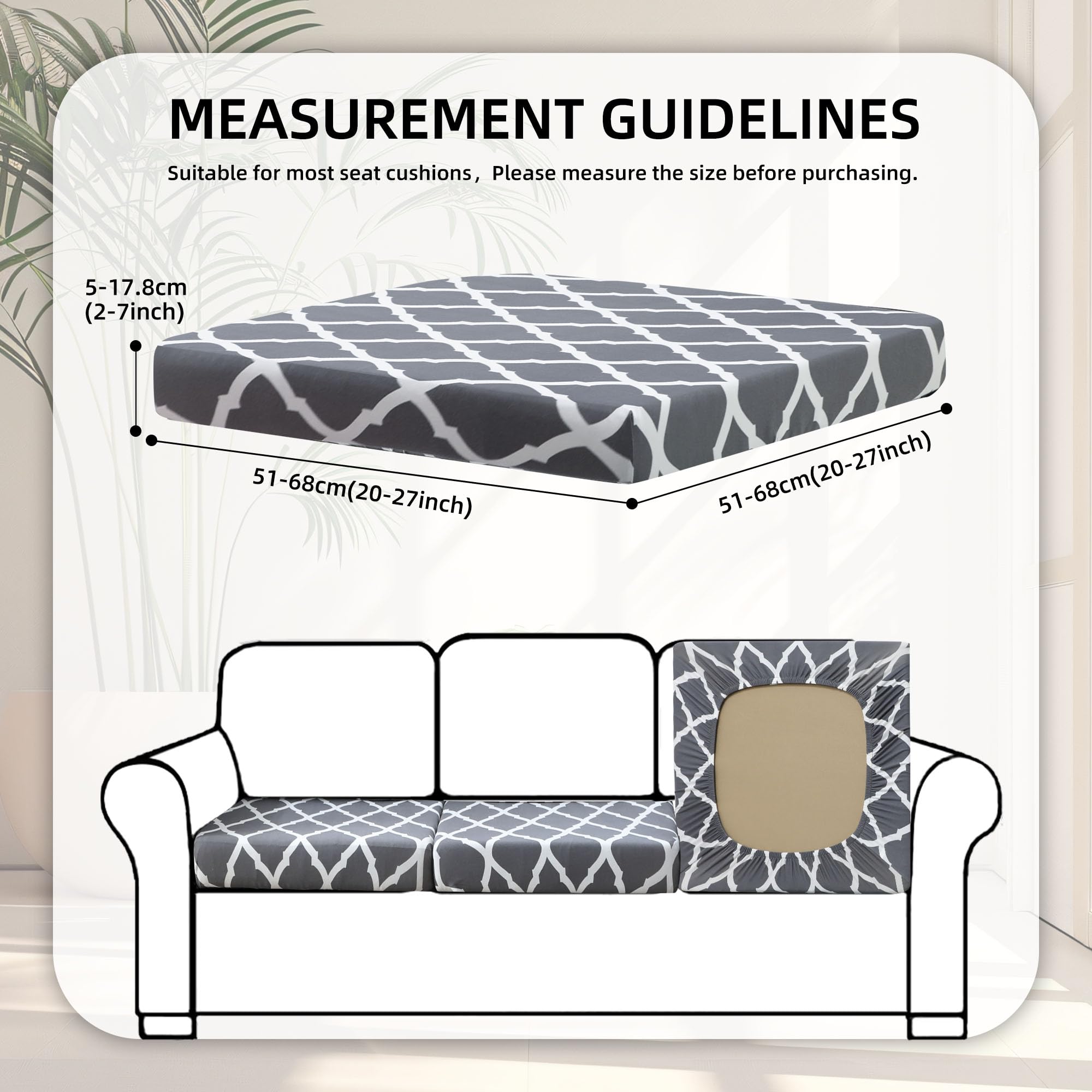 8 fundas elásticas de cojín para patio, fundas de repuesto para sofá al aire libre, fundas de cojín para muebles de patio, protector de muebles lavable y reutilizable (BTC02-gris, solo funda)