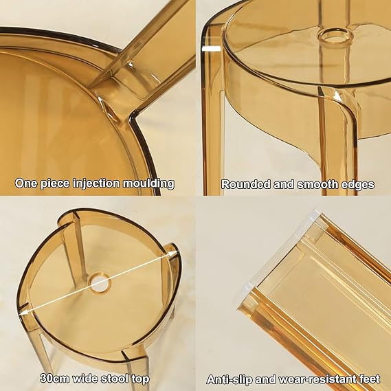 Acrylic Bar Stool Stackable Counter Height Barstool - Modern Transparent Backless Chair for Dining Room, Living Room, Indoor Outdoor Patio