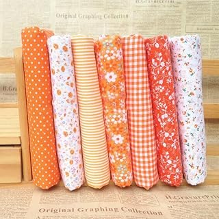 Bluelans 7pcs 10" x 10" (25cm x 25cm) Top Cotton Craft Fabric Bundle Squares Patchwork DIY Sewing Scrapbooking Quilting Floral Dot Pattern Orange
