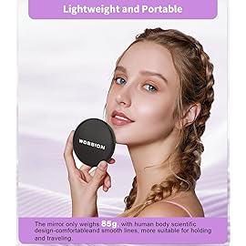 WOBSION Travel Compact Mirror,Portable 1x/10x LED Makeup Mirror with Magnification,Handheld 2-Sided Pocket Mirror, 3.5in Small Mirror for Purse,Handbag,Gift,Black