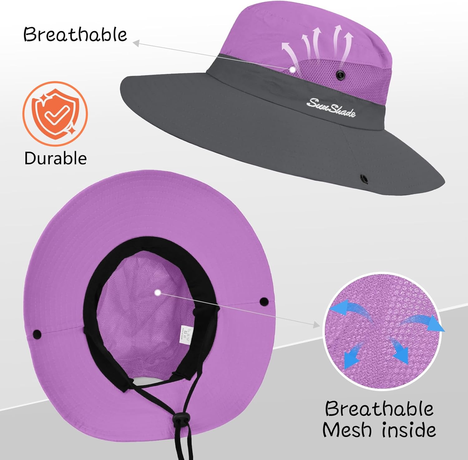 ZOORON Women's Ponytail Safari Sun Hat,Wide Brim UV Protection Outdoor Bucket Hat,Foldable Beach Summer Fishing Hat - Image 5