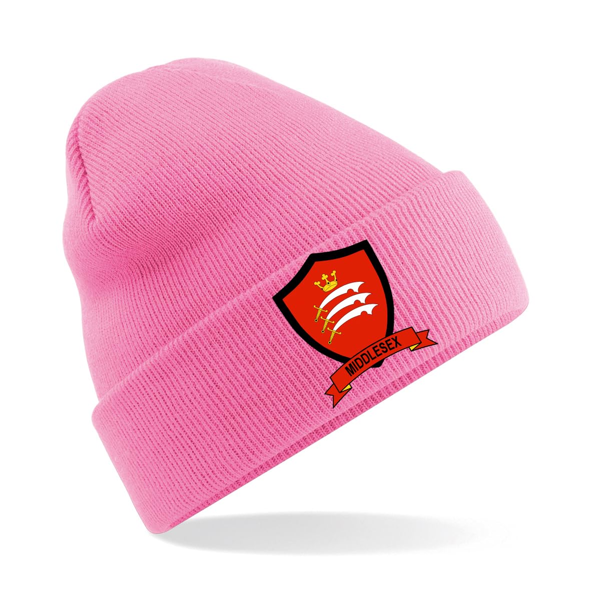 Middlesex County Mens Embroidered Beanie Hat, Bob Hat Cricket Sport Your County Embroidery (Pink)