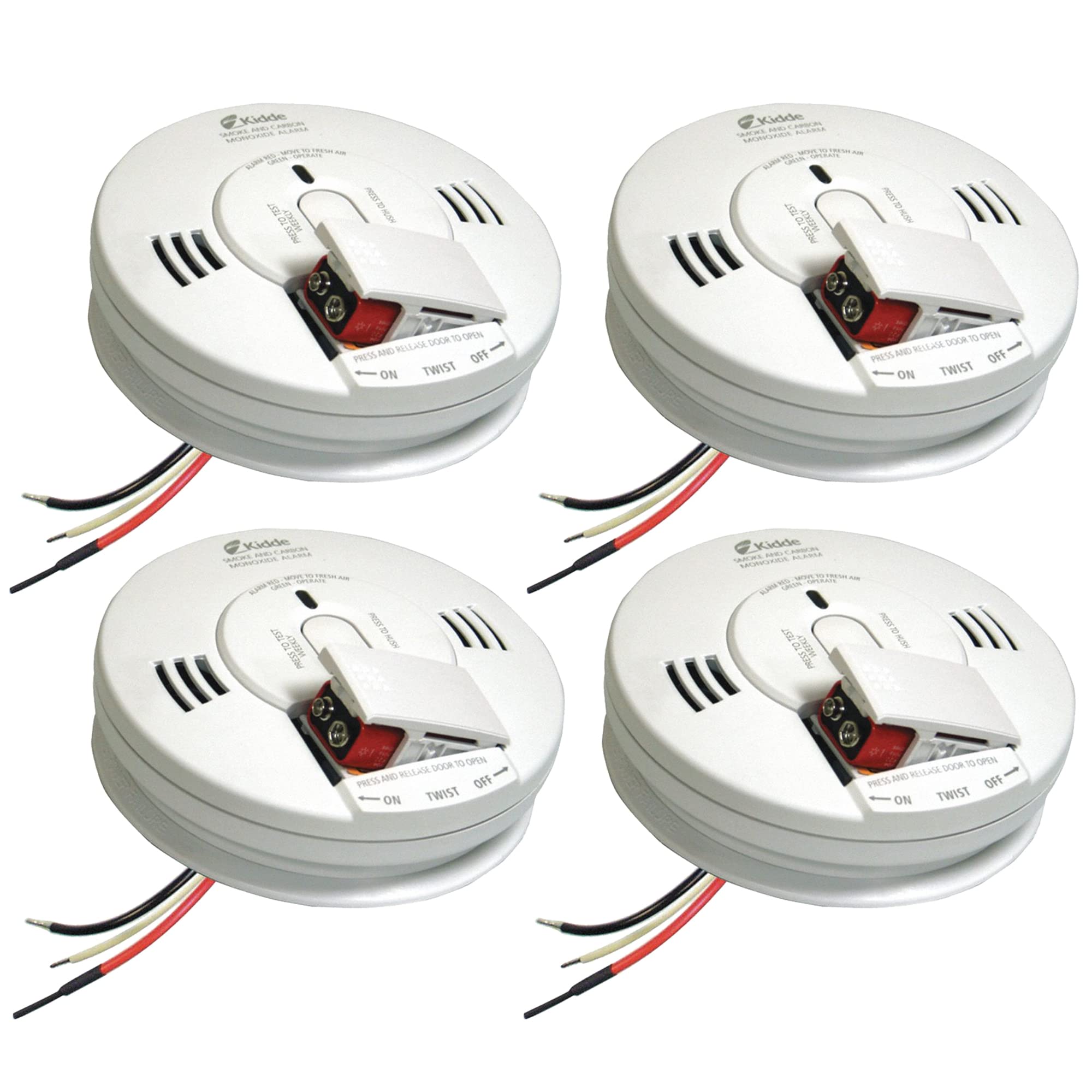 Kidde Smoke & Carbon Monoxide Detector, Hardwired Interconnect, Combination Smoke & CO Alarm with Battery Backup, Voice Alerts, Contractor 4 Pack
