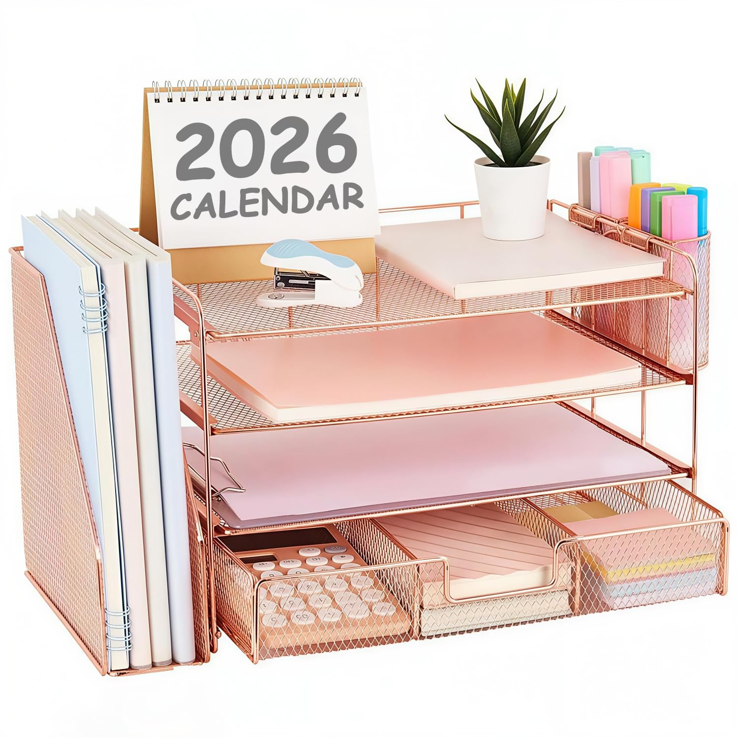 HASTHIP® Organizer da scrivania a 4 ripiani in rete metallica per ufficio e casa
