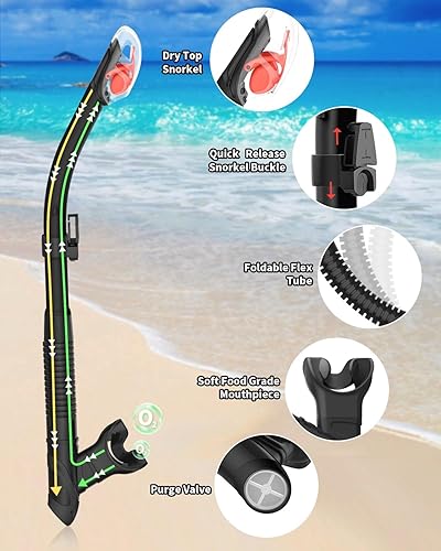 Miniatura 5 de Juego de esnórquel seco, máscara de buceo con sello de silicona completa, máscara de esnórquel de visión clara de 180 con revestimiento antivaho de