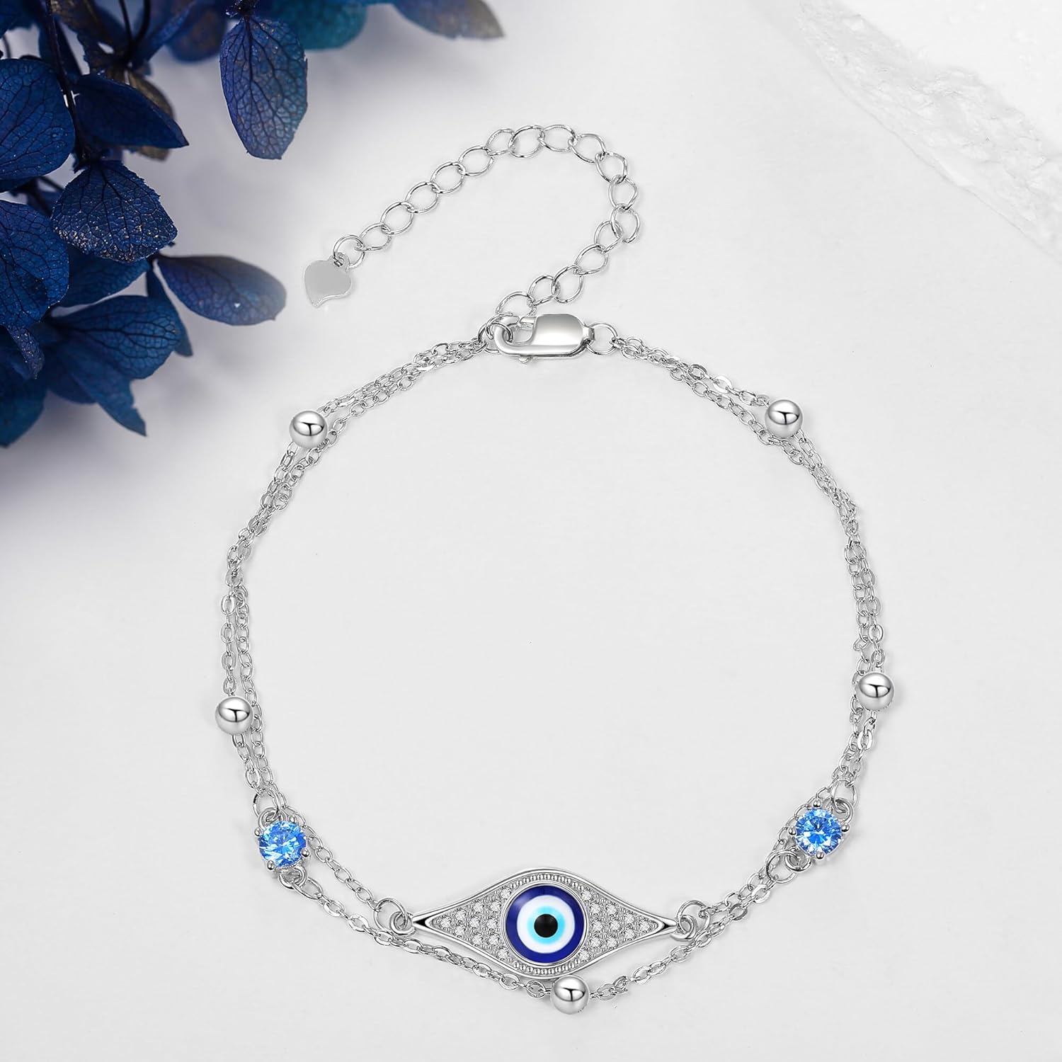 Evil Eye Bracelets S925 Sterling Silver Blue Evil Eye Bracelet Double Layered Protection Jewelry For Women Gift Mal De Ojo - Image 3