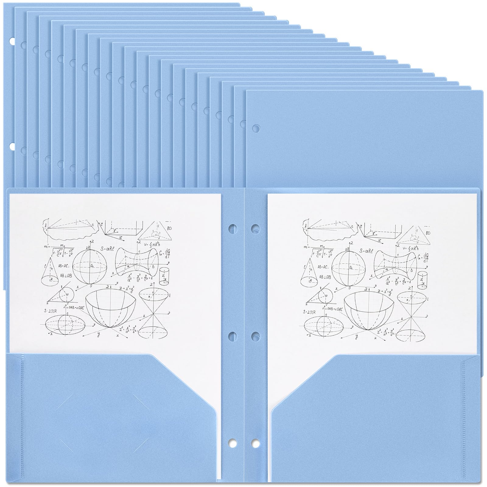 Yeaqee 100 cartelle in plastica con tasche, 3 fori, 2 tasche, per raccoglitori a 3 anelli, divisori per notebook, in poliestere resistente, per ufficio e casa (blu foschia)