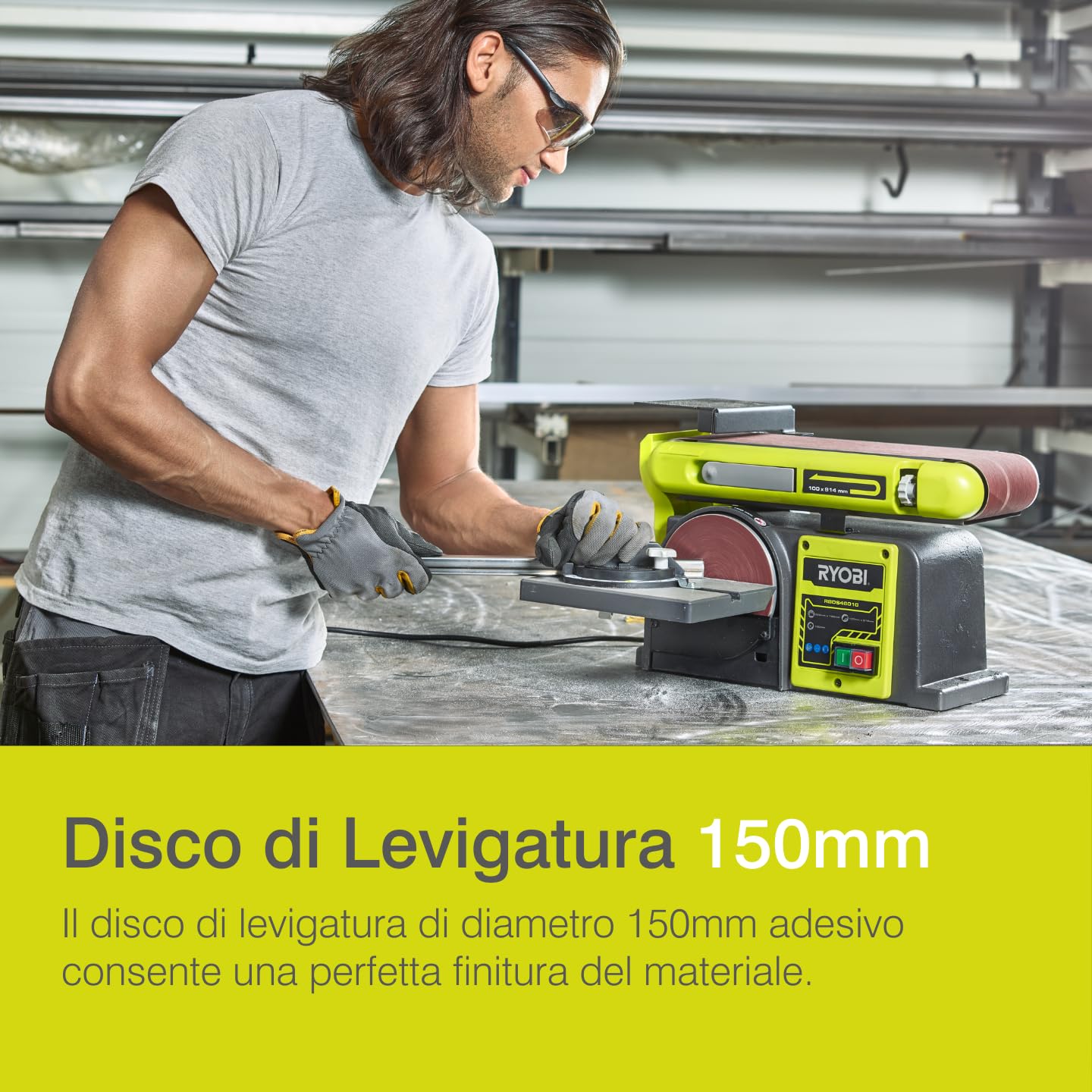 Ryobi RBDS4601G Levigatrice a Nastro e a Disco 375W 150mm 100x914mm