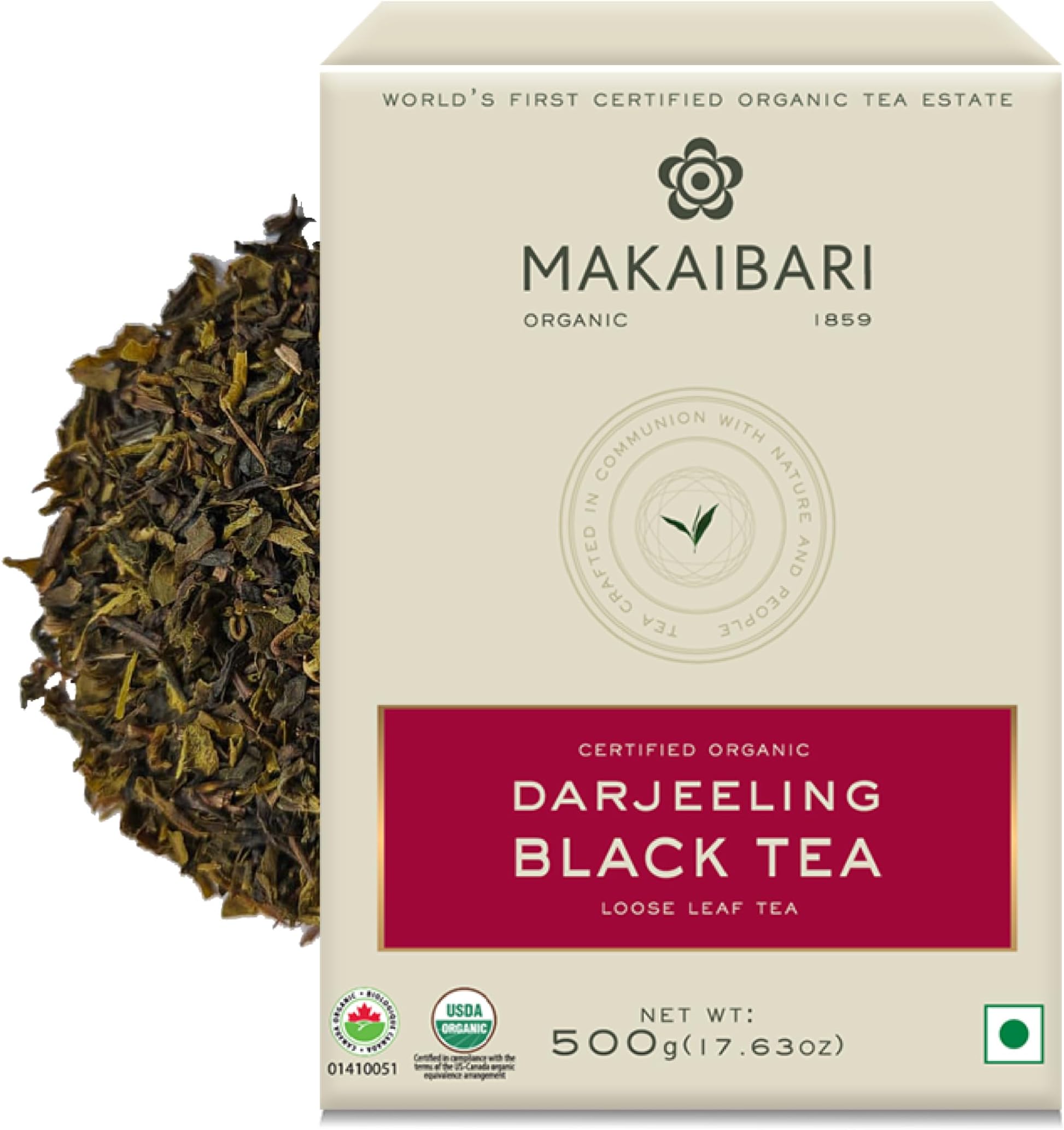 Makaibari Darjeeling Organic Black Tea, 500g Loose Leaf MonoCarton | Single Estate Whole Leaf Tea | Rich Aroma, Muscatel Flavor & Smooth Taste