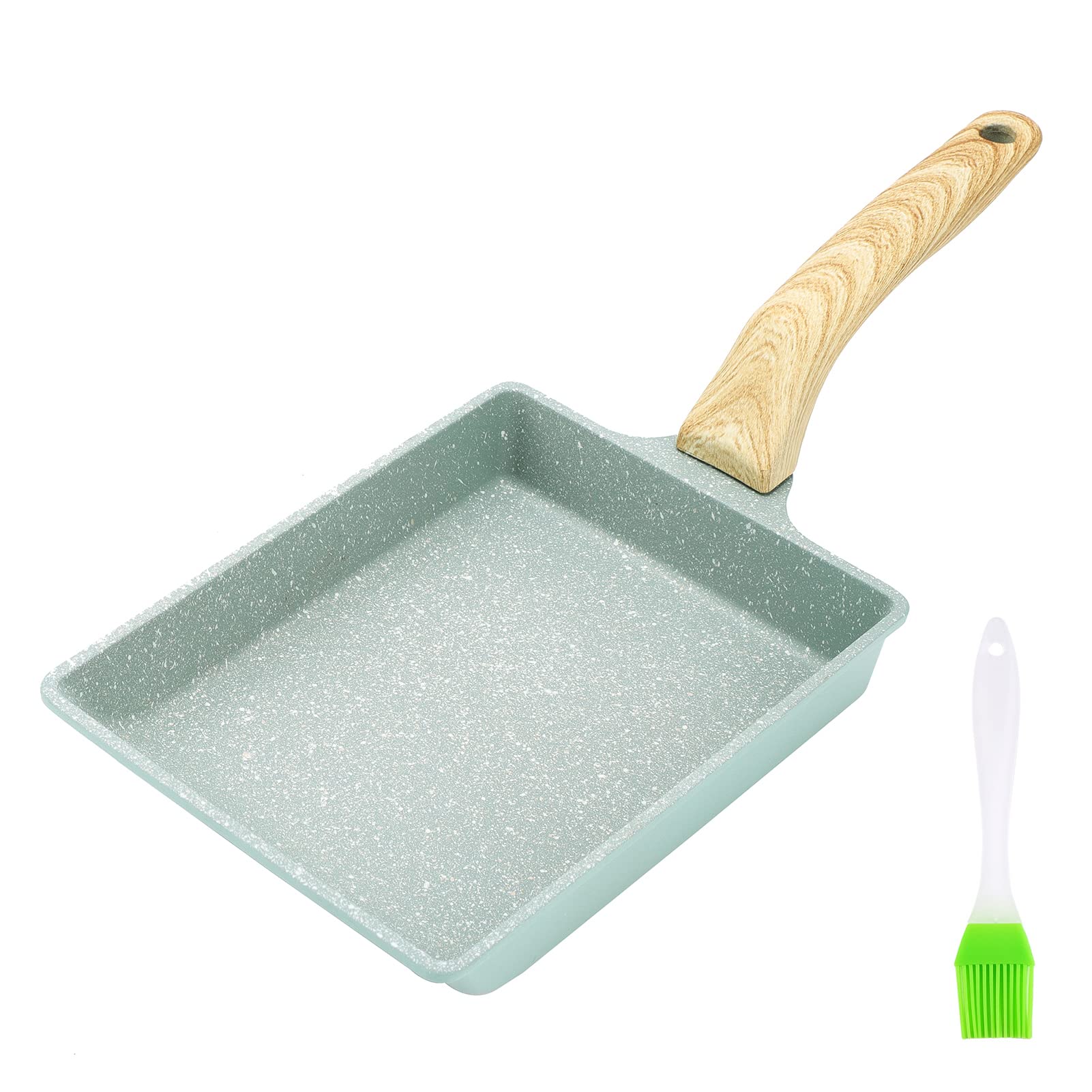 Nonstick Omelette Pan Japanese Tamagoyaki Egg Pan Rectangular Small Non Stick Frying Pan 8” x 6”, Green