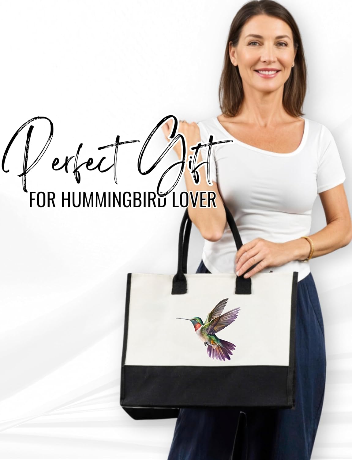 InnoBeta Hummingbird Gifts, Canvas Tote Bag with Top Zipper Closure and Shoulder Strap for Birthday, Christmas and Every Special Occasion - Image 3