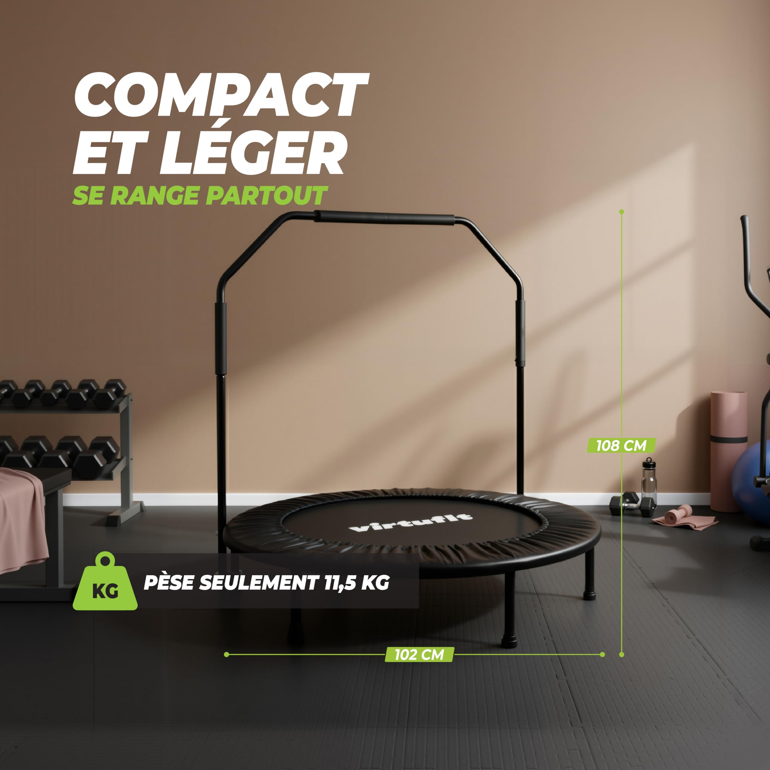 VirtuFit Trampoline de Fitness Pliable avec poignée - Noir - 100 cm
