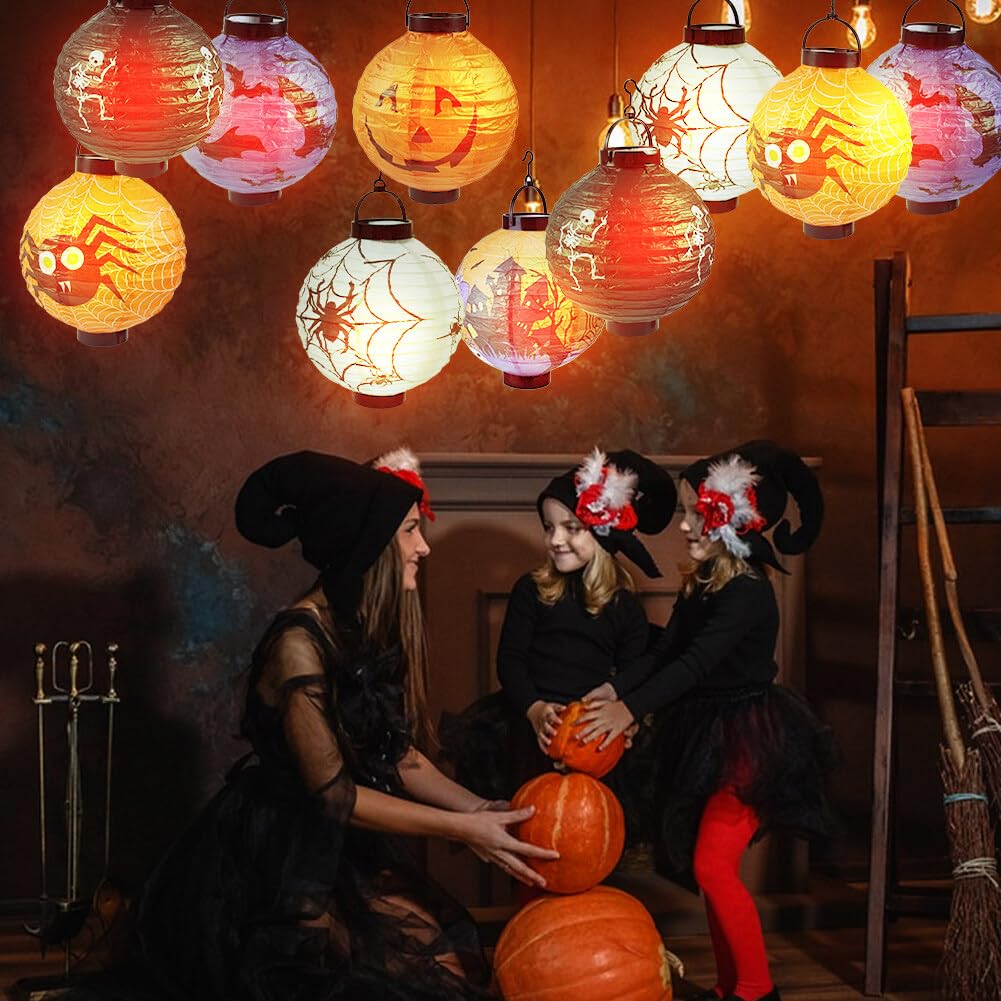 ADLKGG Halloween Paper Lanterns - Pack Of 5 Pumpkin Hanging Lanterns For Indoor & Outdoor Party Decor