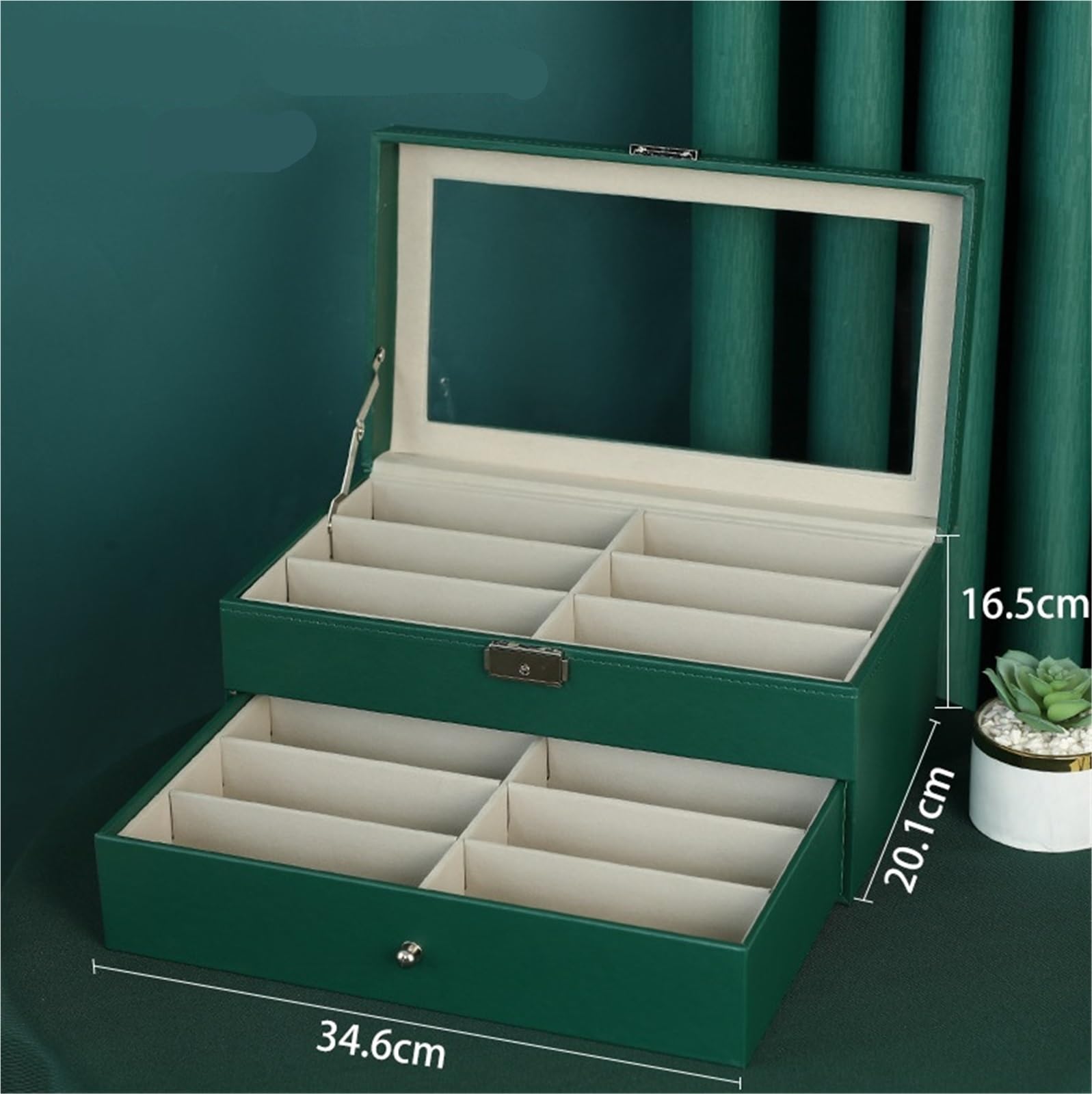 Estante para gafas de sol, organizador de gafas de sol de poliuretano, terciopelo, gafas, relojes, exhibición de joyas, decoración del hogar (34,6 x 20,1 x 16,5 cm)