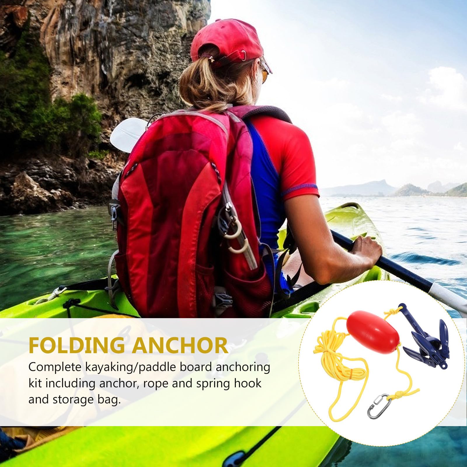 Levemolo Juego de 1 Set de Anclas Plegables de Aleación de Aluminio para Kayak y Balsa, Portátil y Fácil de Transportar Cuerda y Gancho de Resorte