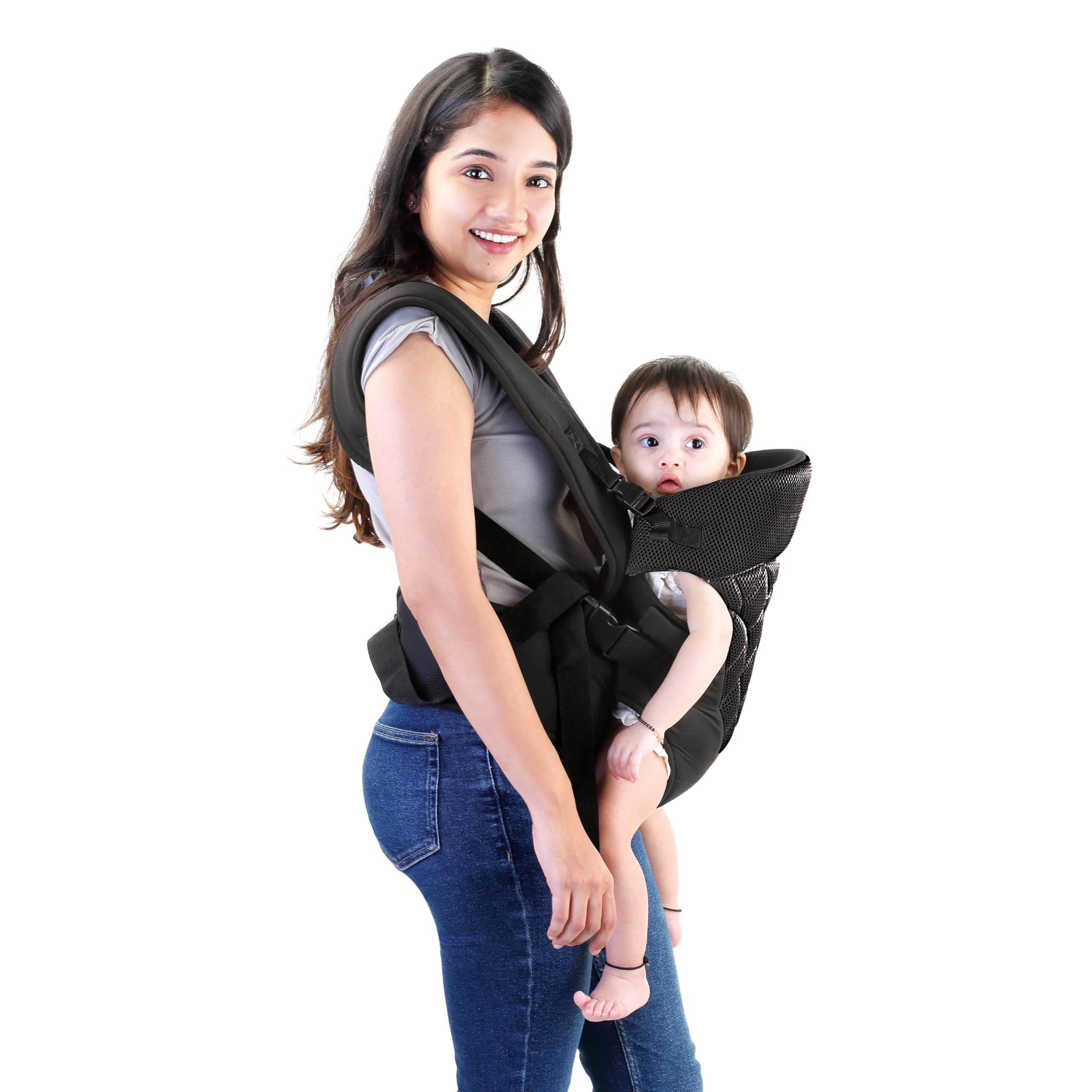 Omni Breathe Lightweight Adjustable 3 in 1 Carry Positions Breathable Air Mesh Baby Carrier or Baby Sling with Airflow (3.5-12 kgs, 0 to 2 Years Babies) (Black)