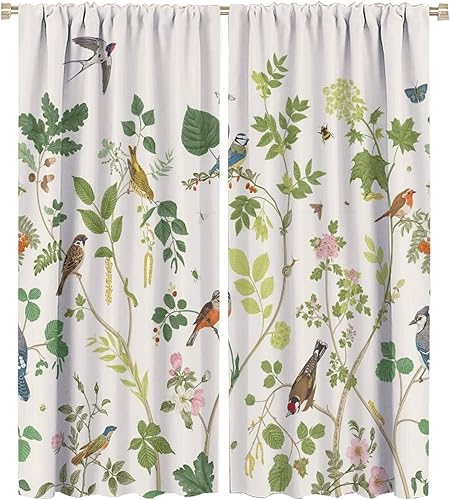 Miniatura 78 de Retro 70s Floral Blackout Window Curtains, Watercolor Flower Plant Rustic Modern Style Pattern Window Drapes, for Bedroom Living Room 42x45in 2
