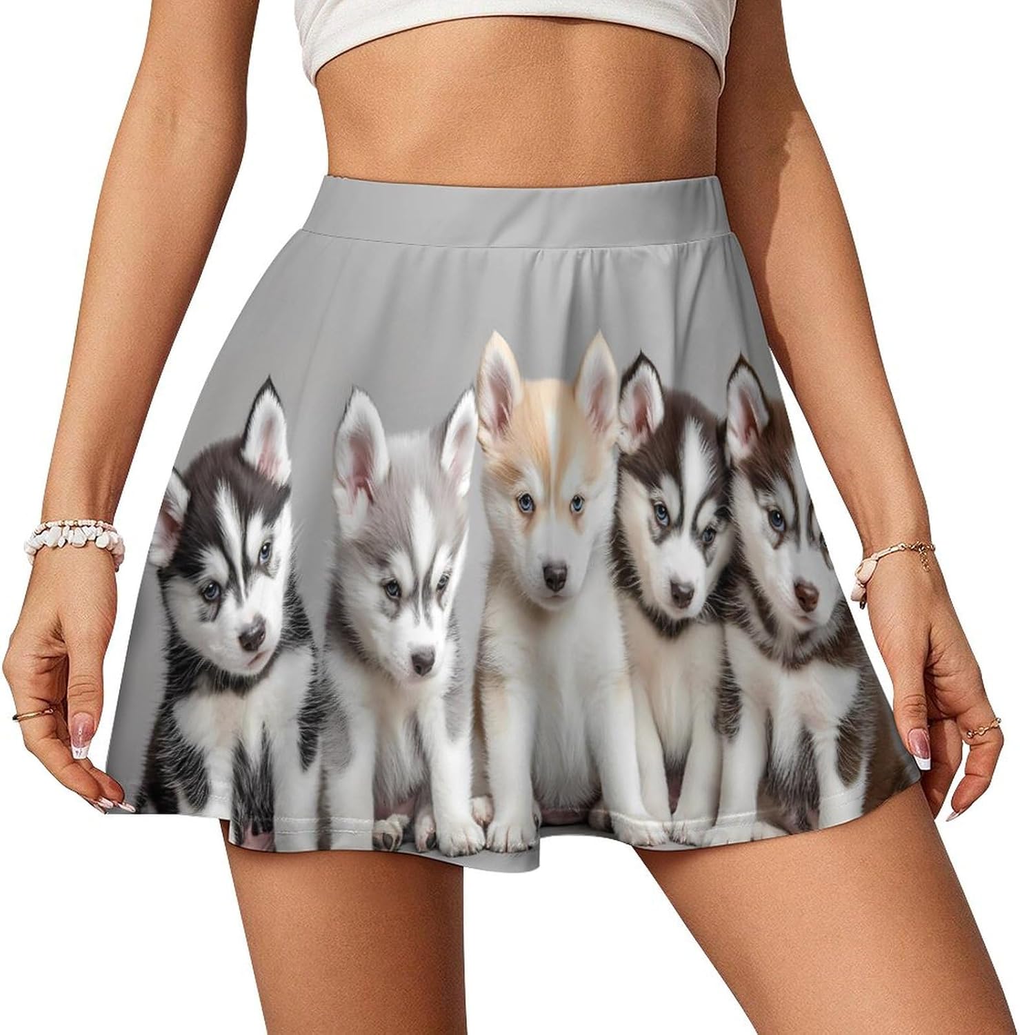 Siberian Husky Puppies Dog Women Tennis Skirt Print Golf Skirts Mini Casual Workout Skorts