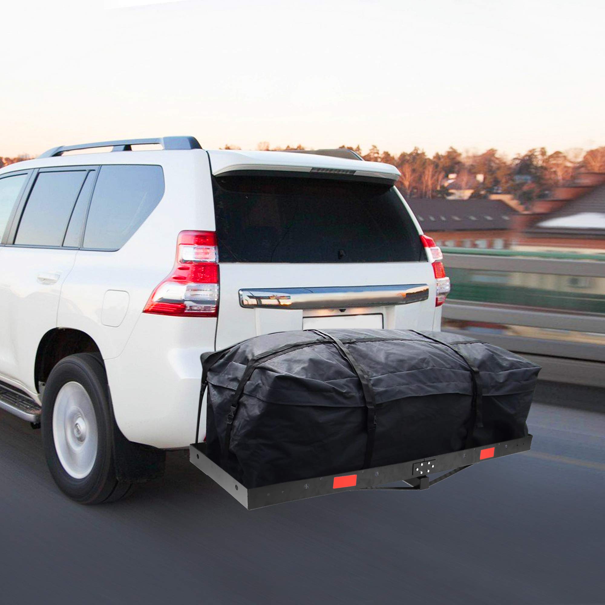 LUCKYERMORE 500LBS Capacity Folding Tray Hitch Mount Cargo Carrier 60’’x20’’x3’’Rear Cargo Rack