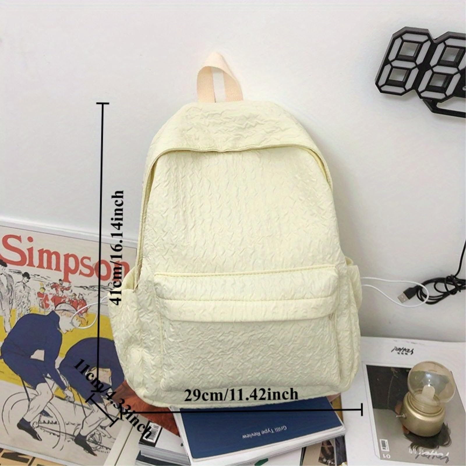 Zaino da Viaggio Blu Chiaro Onda in Rilievo Textured Multi Tasca Pacchetto Giorno Portatile per Il Campus Giornaliero Commute Breve-Beige